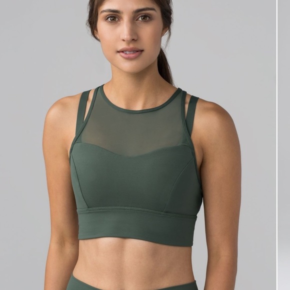 Lululemon Sport Bra Women 8 Sun Setter Dark Forest Green Mesh Strappy B14 - Picture 5 of 7